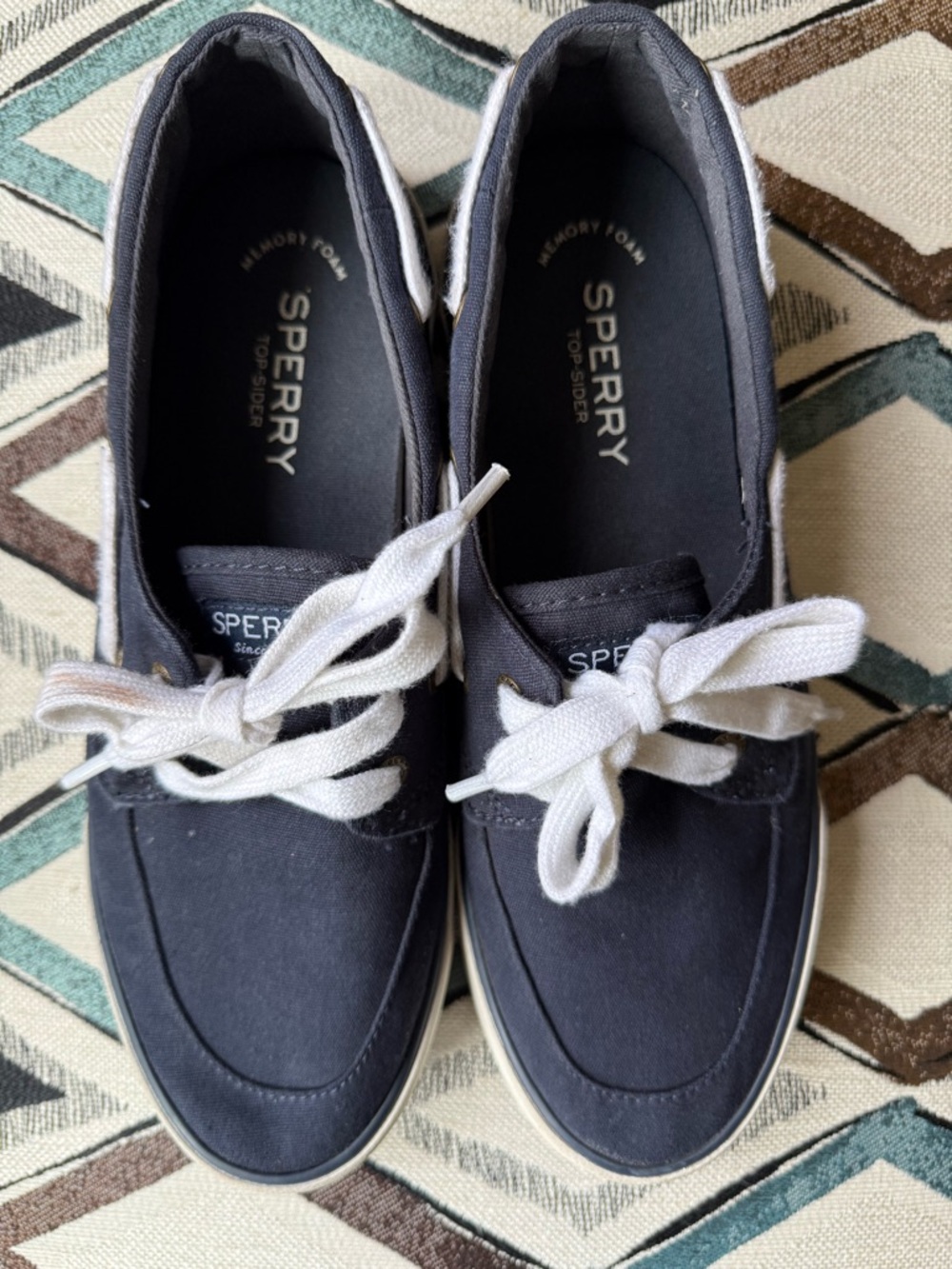 Sperry Navy Blue Canvas Boat Shoes with White Laces